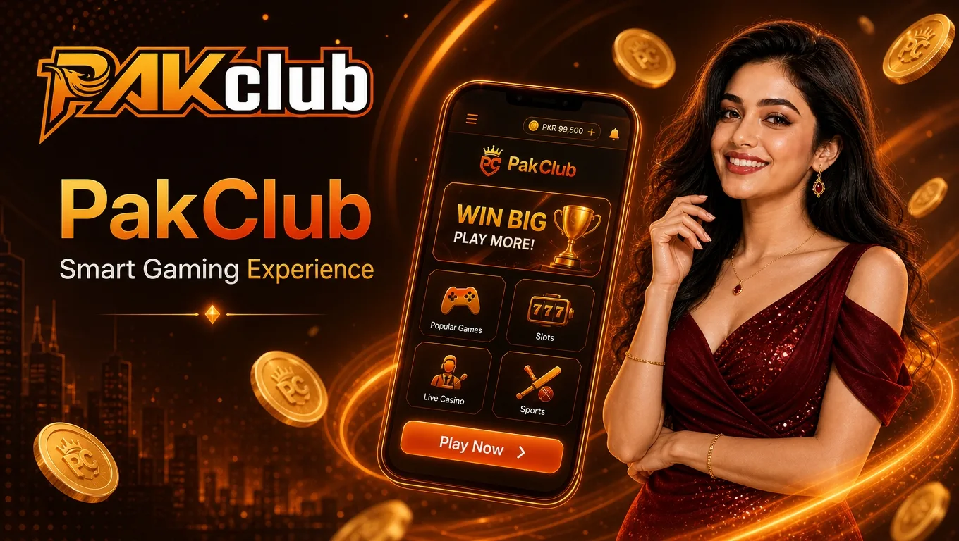 Pak Club smart gaming experience — mobile app promo with slots, live casino and sports